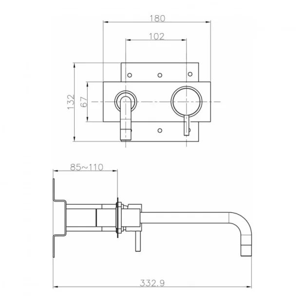 Crosswater Kai Lever Basin 2 Hole Set Wall Mounted With Backplate Chrome technical drawing - Image 3