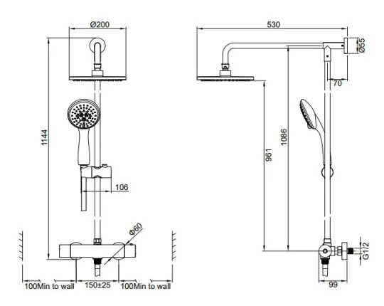Crosswater Fusion Thermo Exposed Multifunction Valve Chrome technical drawing - Image 2