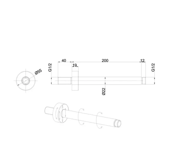 Crosswater Ceiling Shower Arm 200mm Brushed Brass detail view - Image 3
