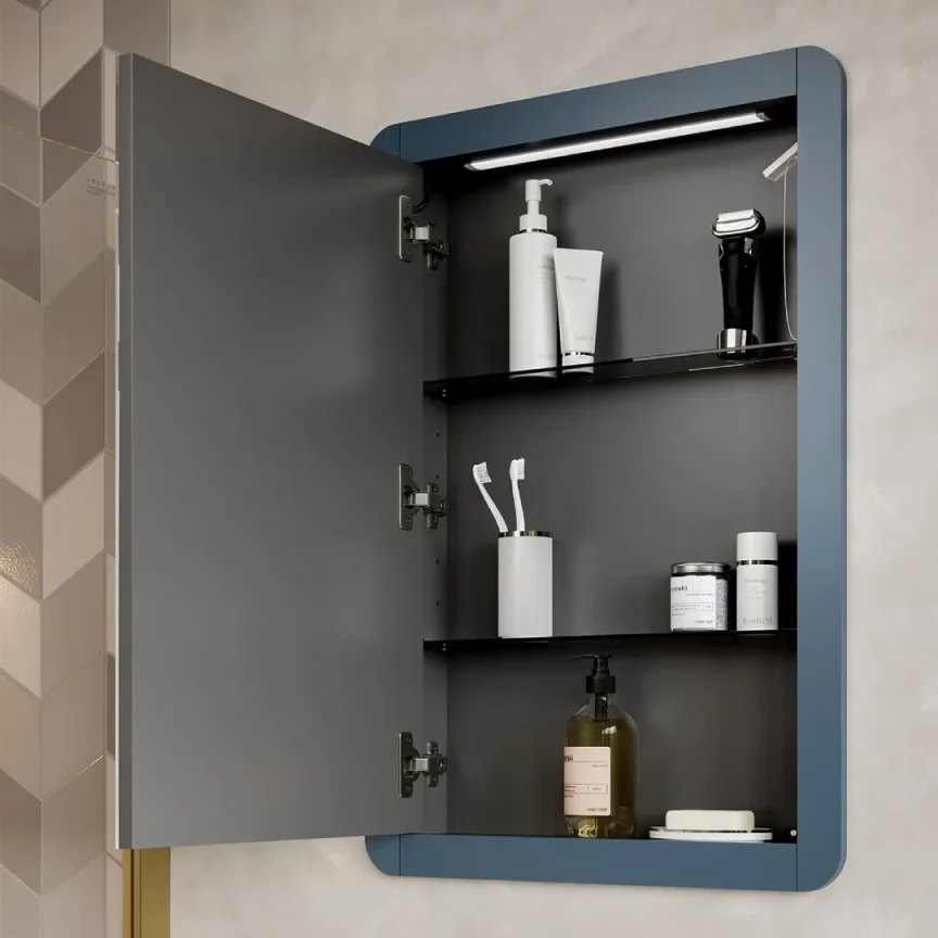 Saneux Hyde 55cm 1 Door Recessed Electric Mirror Cabinet (lh) - Matte Fiord detail view - Image 2
