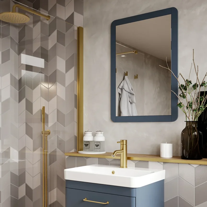 Saneux Hyde 55cm 1 Door Recessed Electric Mirror Cabinet (lh) - Matte Fiord detail view - Image 6