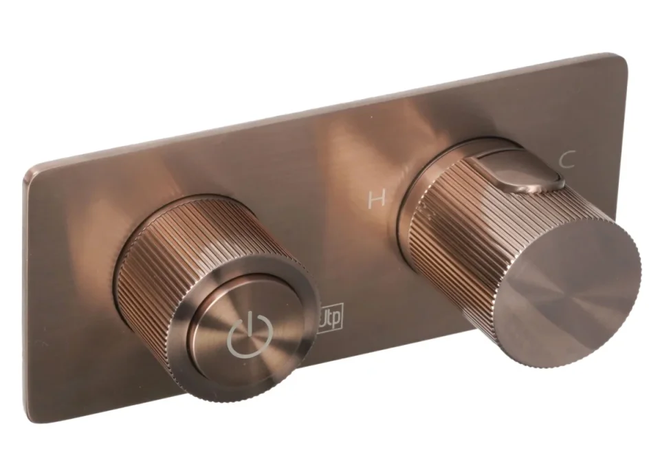 Just Taps Evo Thermostatic Concealed Push Button 3 Outlet Shower Valve Brushed Bronze product image - Image 1