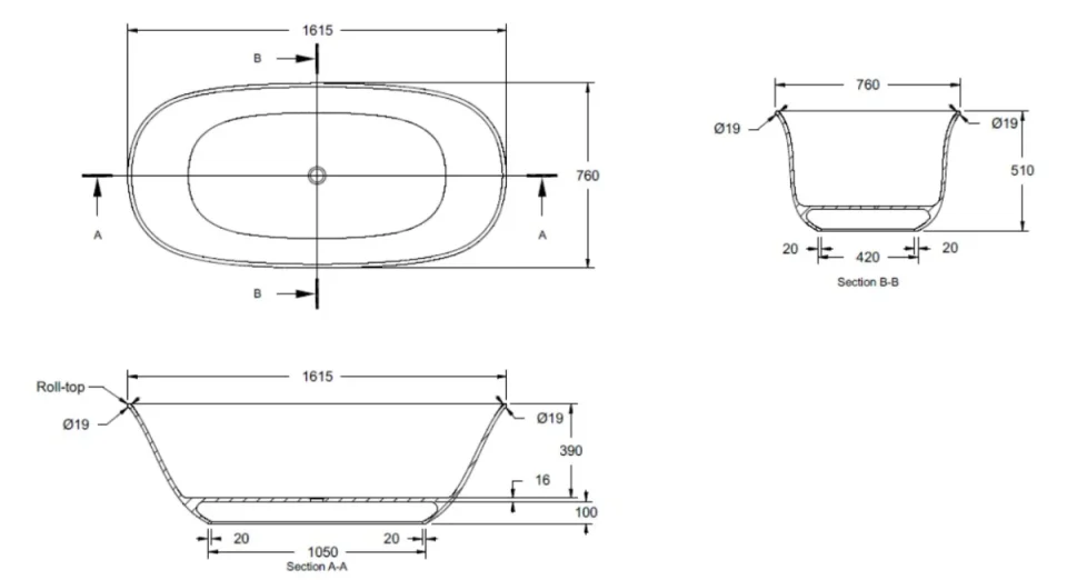 Bc Designs Omnia Bath 1615 X 760 (no Waste) Light Fawn detail view - Image 2