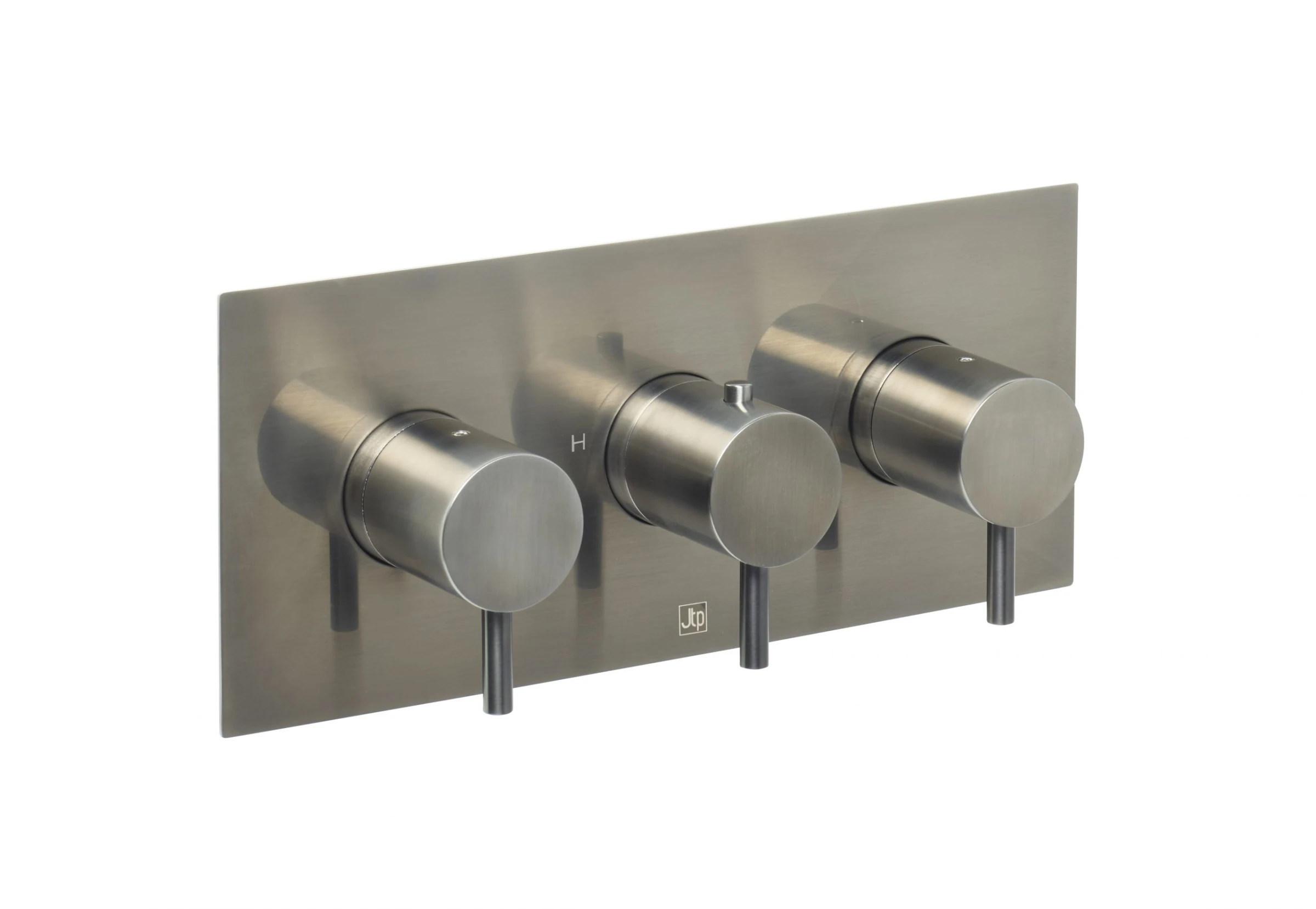 Just Taps Vos Thermostatic Concealed 2 Outlet Shower Valve Designer Handle Brushed Black