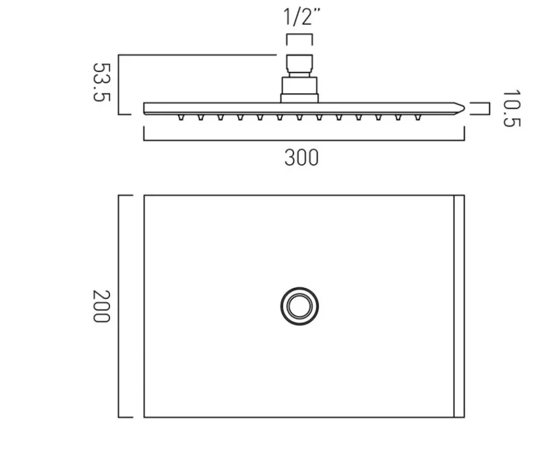 Vado Omika 200mm X 300mm Shower Head Chrome technical drawing - Image 2