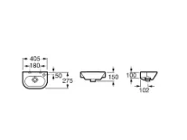 Roca Nexo Wall Hung Cloakroom Basin 405 X 275mm - 1 Right-hand Taphole technical drawing - Image 2