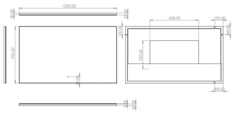 Hib Air 120 Mirror H70 X W120 X D2.5cm technical drawing - Image 2