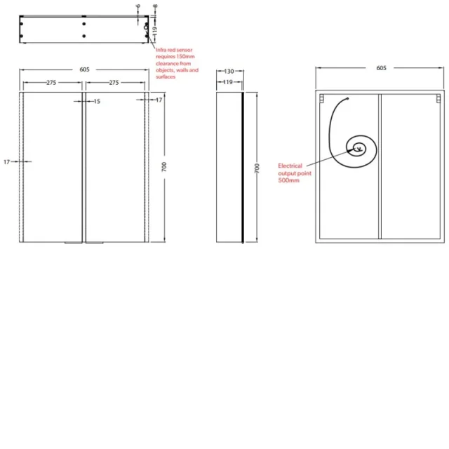 Hib Xenon 60 Cabinet W60.5 X H70 X D13cm technical drawing - Image 2
