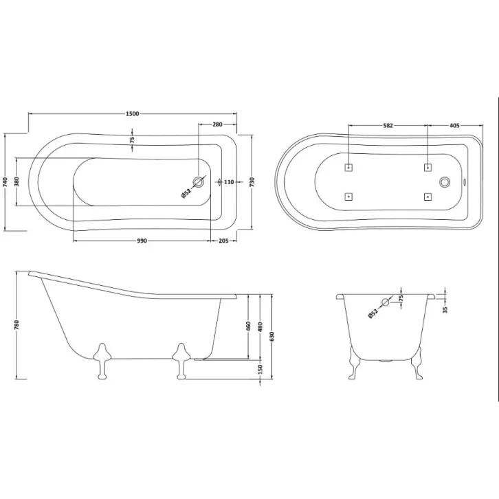 Bc Designs Fordham 1500 Slipper Bath Feet Set 1 White detail view - Image 3
