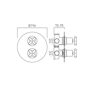 Vado Individual Dx Elements 2 Outlet, 2 Handle Concealed Thermostatic Valve Brushed Gold technical drawing - Image 2