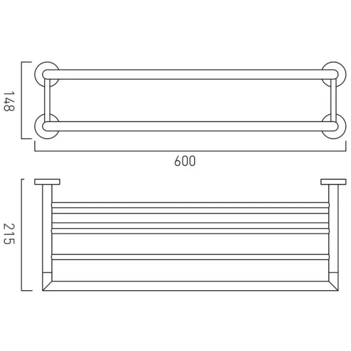 Vado Individual Spa Towel Shelf 600mm (24") Brushed Gold technical drawing - Image 2