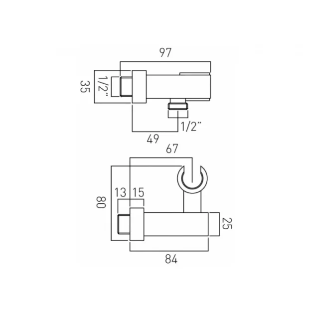 Vado Mix Integrated Outlet And Shower Bracket Wall Mounted Chrome technical drawing - Image 3