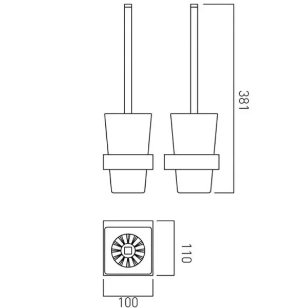 Vado Shama Toilet Brush And Holder Wall Mounted Chrome technical drawing - Image 3