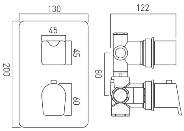 Vado Dx Photon 2 Outlet 2 Handle Concealed Thermostatic Valve Chrome technical drawing - Image 2
