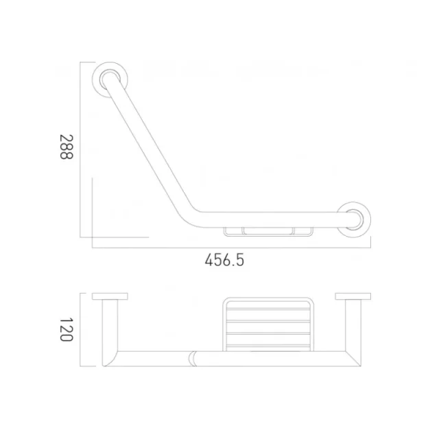 Vado Spa Angled Grab Rail With Basket 456mm (18") Chrome technical drawing - Image 3