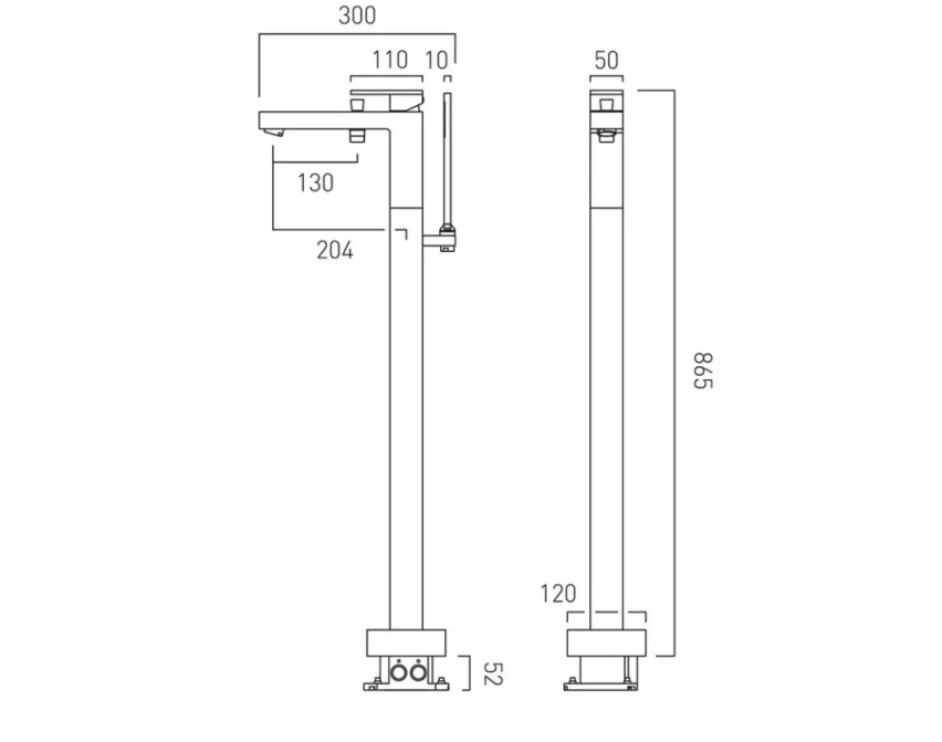 Vado Notion Bath Shower Mixer With Shower Kit Single Lever Floor Mounted Chrome technical drawing - Image 2