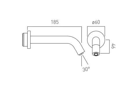 Vado Individual Infra-red Wall Mounted Spout Brushed Gold technical drawing - Image 2