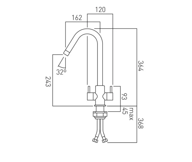 Vado Sky Mono Kitchen Mixer Deck Mounted With Swivel Spout Chrome technical drawing - Image 2