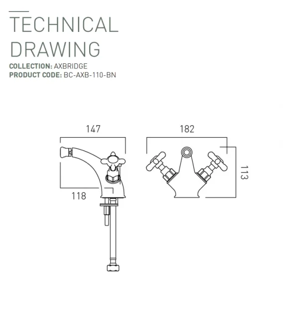 Booth & Co. Mono Bidet Mixer With Pop-up Waste Bright Nickel & Crackled White technical drawing - Image 2