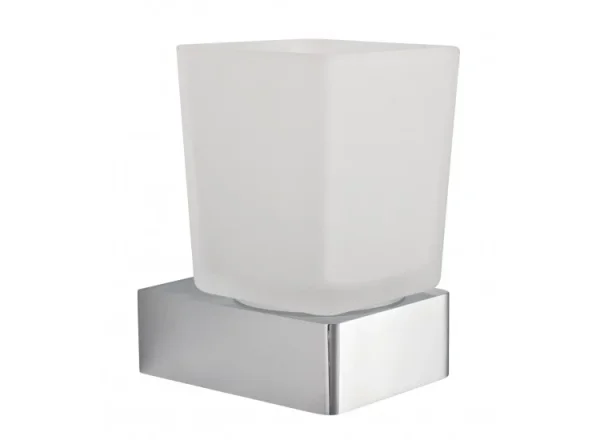 Vado Shama Frosted Glass Tumbler And Holder Wall Mounted Chrome detail view - Image 2