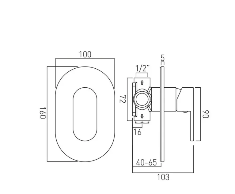 Vado Life 1 Outlet Single Lever Concealed Manual Valve Chrome technical drawing - Image 2