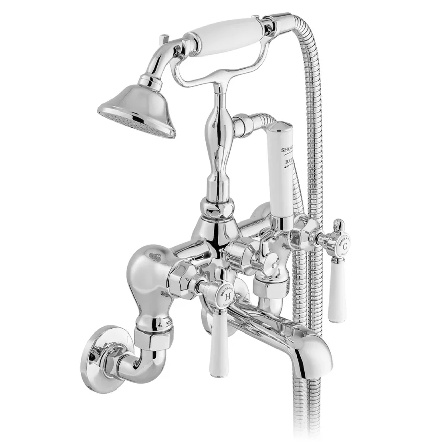 Booth & Co. Wall Mounted Bath Shower Mixer With Shower Kit Chrome & White product image - Image 1
