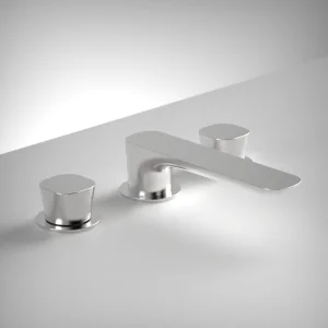 Ava Purity 3 Hole Deck Mounted Basin Mixer W/ Flanges - Polished Stainless Steel