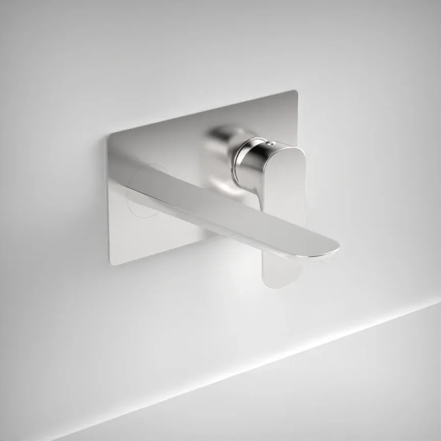 Ava Purity 2 Hole Wall Mounted Basin Mixer With Backplate - Polished Stainless Steel product image - Image 1