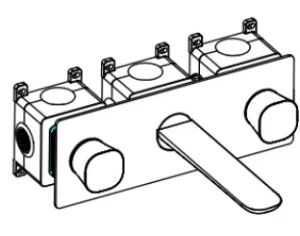 Ava Purity 3 Hole Wall Mounted Bath Mixer W/ Backplate - Polished Stainless Steel