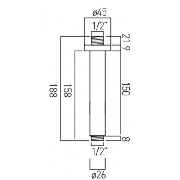 Vado Mix Ceiling Mounted Shower Arm 150mm (6'') Chrome technical drawing - Image 3