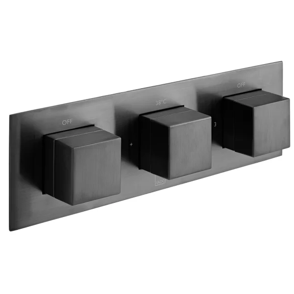 Vado Individual Tablet Notion Horizontal Concealed 3 Outlet, 3 Handle Thermostatic Valve With All-flow Function Brushed Black
