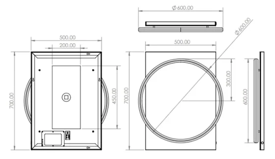 Hib Solas 50 Mirror (black Frame) H70 X W50 X D7.8cm technical drawing - Image 3