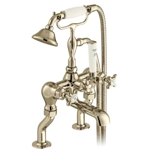 Booth & Co. Deck Mounted Bath Shower Mixer With Shower Kit Nickel & Crackled White