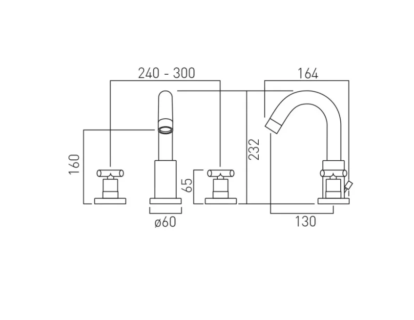 Vado Individual Elements 3 Hole Deck Mounted Basin Mixer With Pop-up Waste Brushed Nickel technical drawing - Image 2