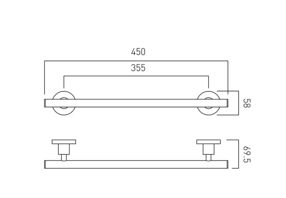 Vado Elements Towel Rail 450mm (18'') Chrome technical drawing - Image 2