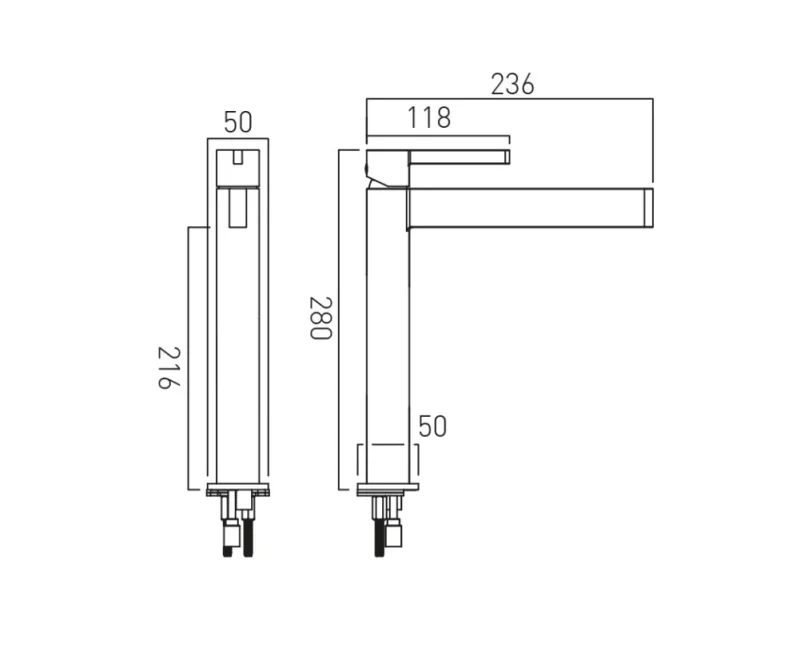 Vado Individual Edit Extended Mono Basin Mixer Brushed Gold technical drawing - Image 2