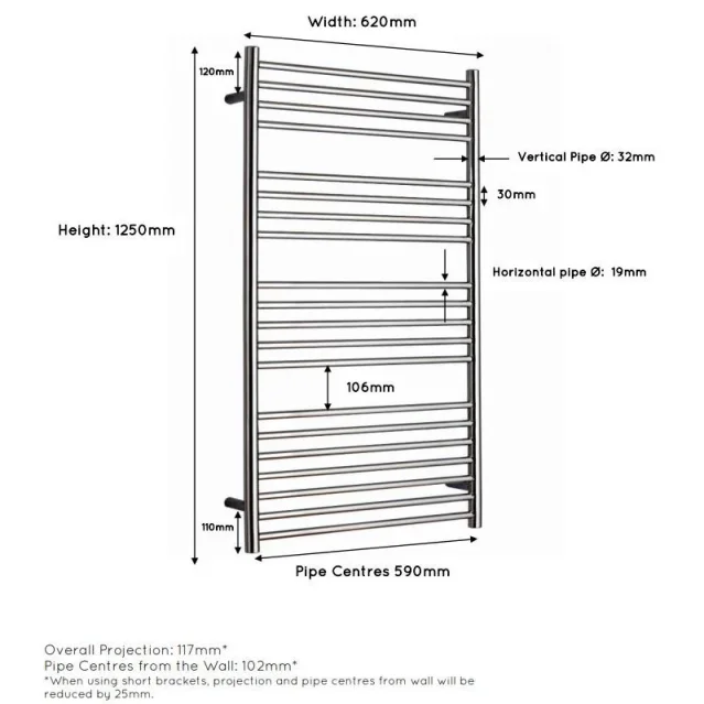 Jis Ashdown 620 1250 X 620mm Radiator For Central Heating Polished Stainless Steel detail view - Image 3