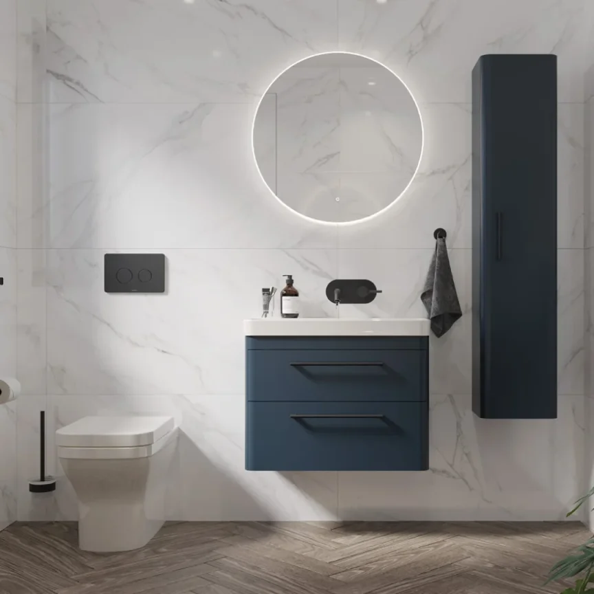 Saneux Hyde 70cm 2 Drawer Wall Mounted Unit - Matte Fiord detail view - Image 4