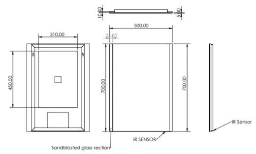 Hib Beam 50 Mirror H70 X W50 X D3cm technical drawing - Image 2