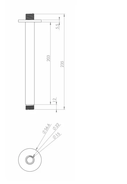Saneux Cos 200mm Round Ceiling Mounted Shower Arm - Chrome technical drawing - Image 2