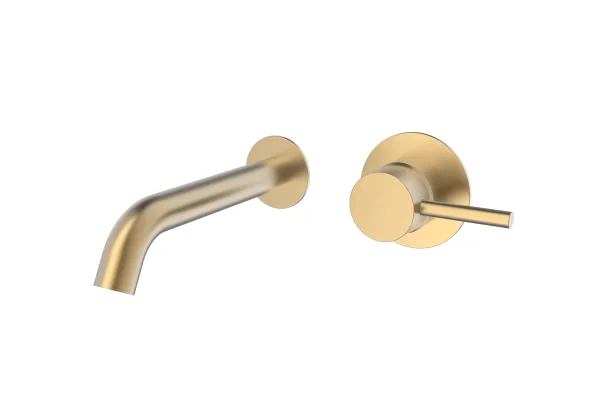 Saneux Cos Wall Mounted 2 Plate Basin Mixer - Brushed Brass