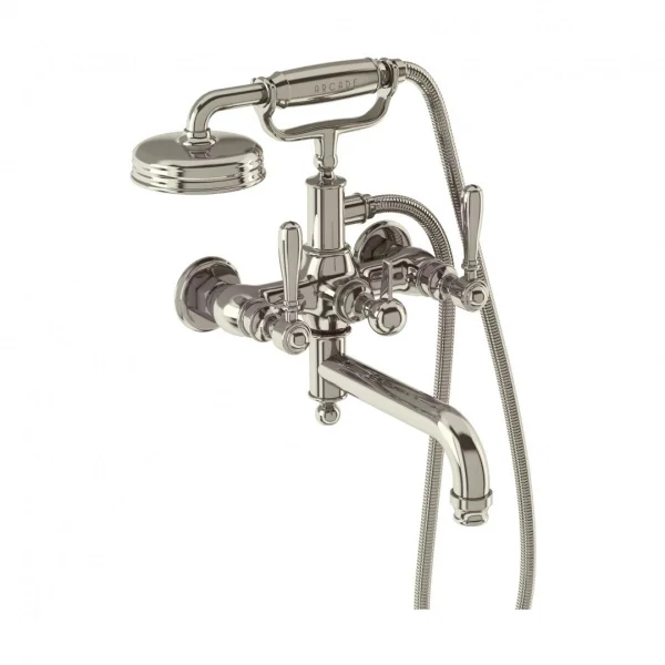 Burlington Arcade Bath Shower Mixer - Wall Mounted With Brass Handle Handset - Nickel