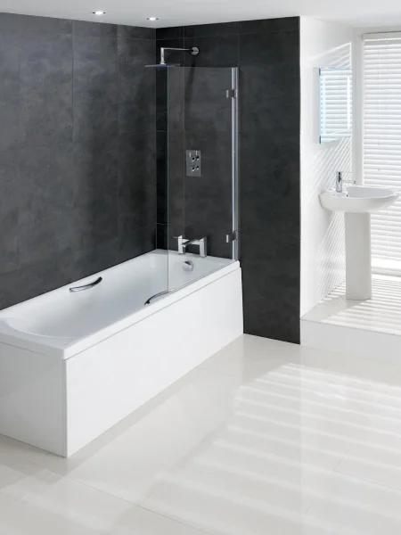 Eastbrook Volente 6mm Hinge Bath Screen 850x1500 Easy Clean Chrome Profiles