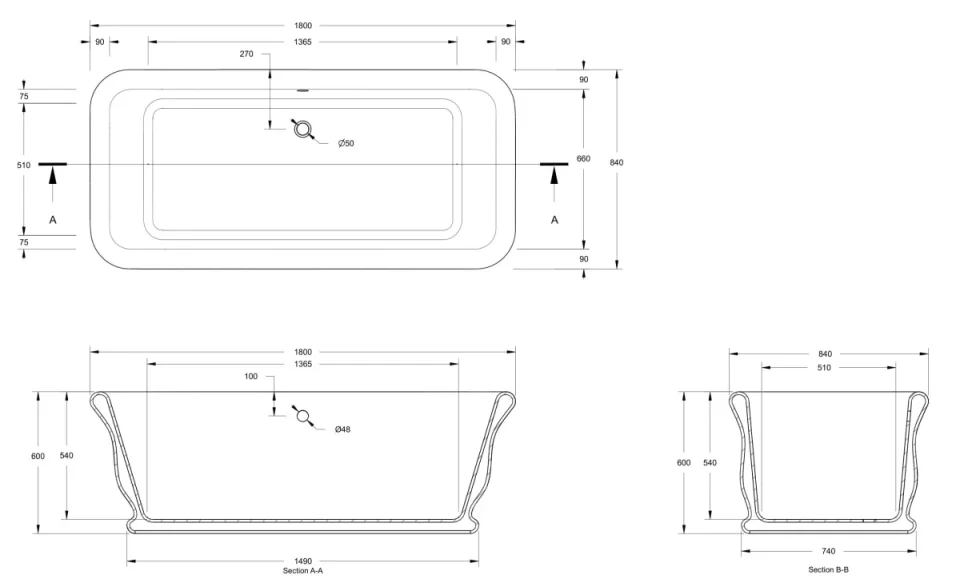 Bc Designs Senator Bath 1804 X 850 (no Waste) Powder Grey detail view - Image 2