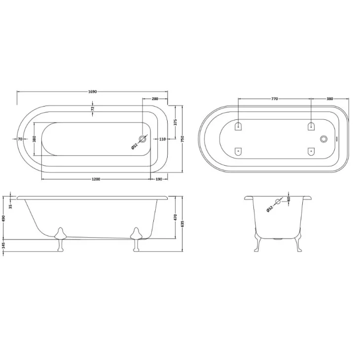 Bc Designs Mistley 1700 Bath With Feet Set 1 White detail view - Image 4