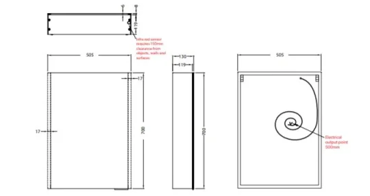 Hib Xenon 50 Cabinet W50.5 X H70 X D13cm technical drawing - Image 2