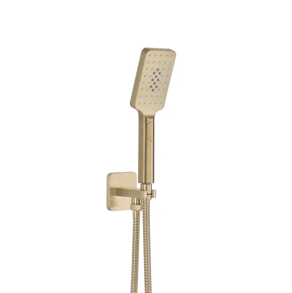 Just Taps Hix Square Water Outlet, Hose & Hand Shower Att Brushed Brass