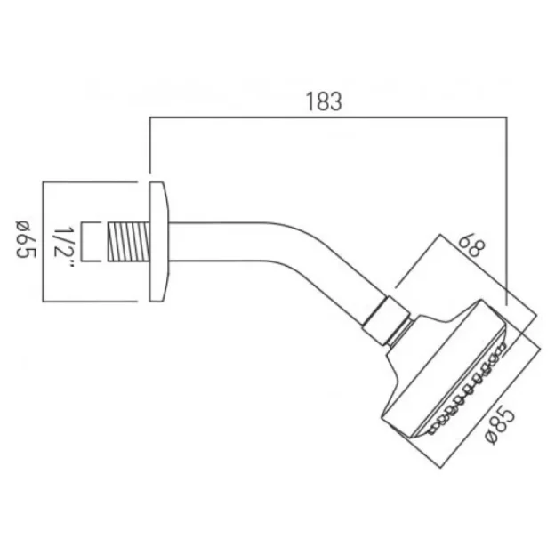 Vado Single Function Shower Head With Arm Chrome technical drawing - Image 3