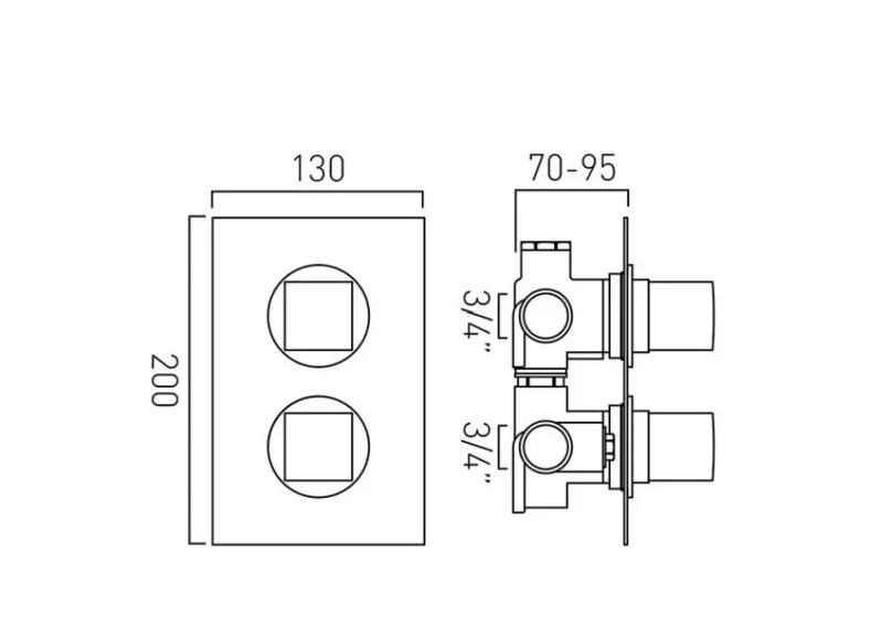 Vado Dx Mix 2 Outlet 2 Handle Concealed Thermostatic Valve Chrome technical drawing - Image 2