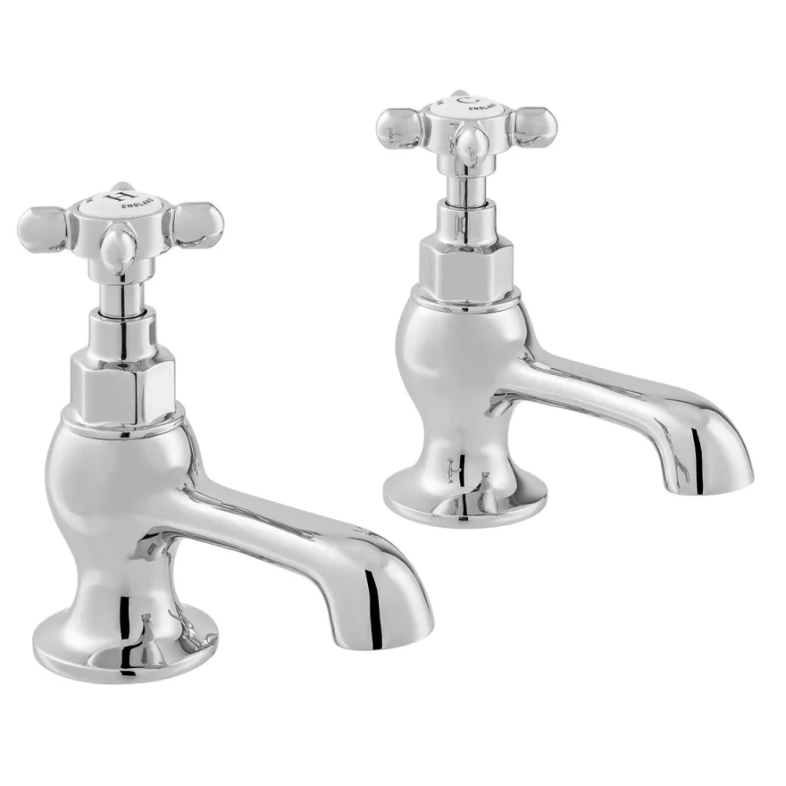 Booth & Co. Basin Pillar Taps Chrome & White product image - Image 1